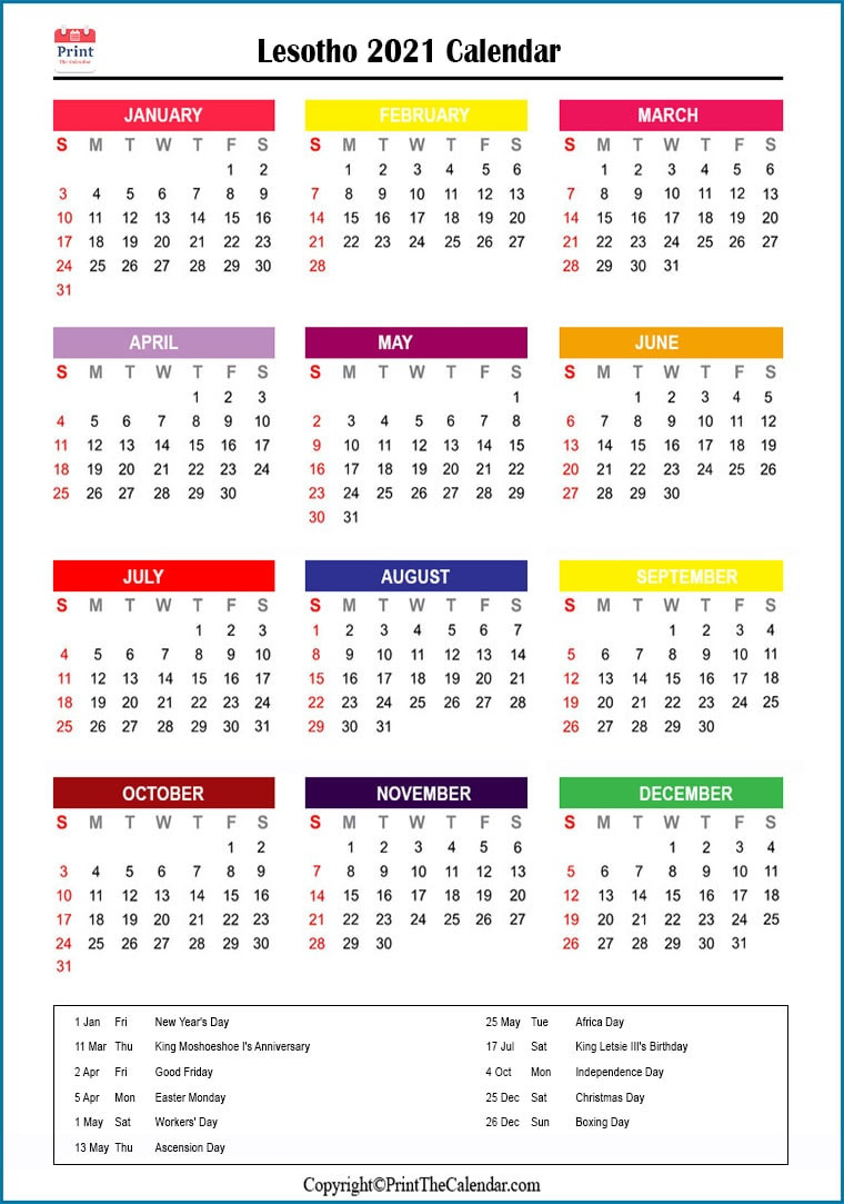 2021 Holiday Calendar Lesotho | Lesotho 2021 Holidays-2022 Calendar South Africa With Public Holidays Pdf
