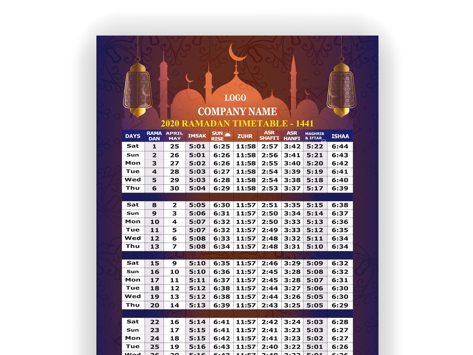 2021 Ramadan Calendar-Calendar 2022 With Islamic Dates