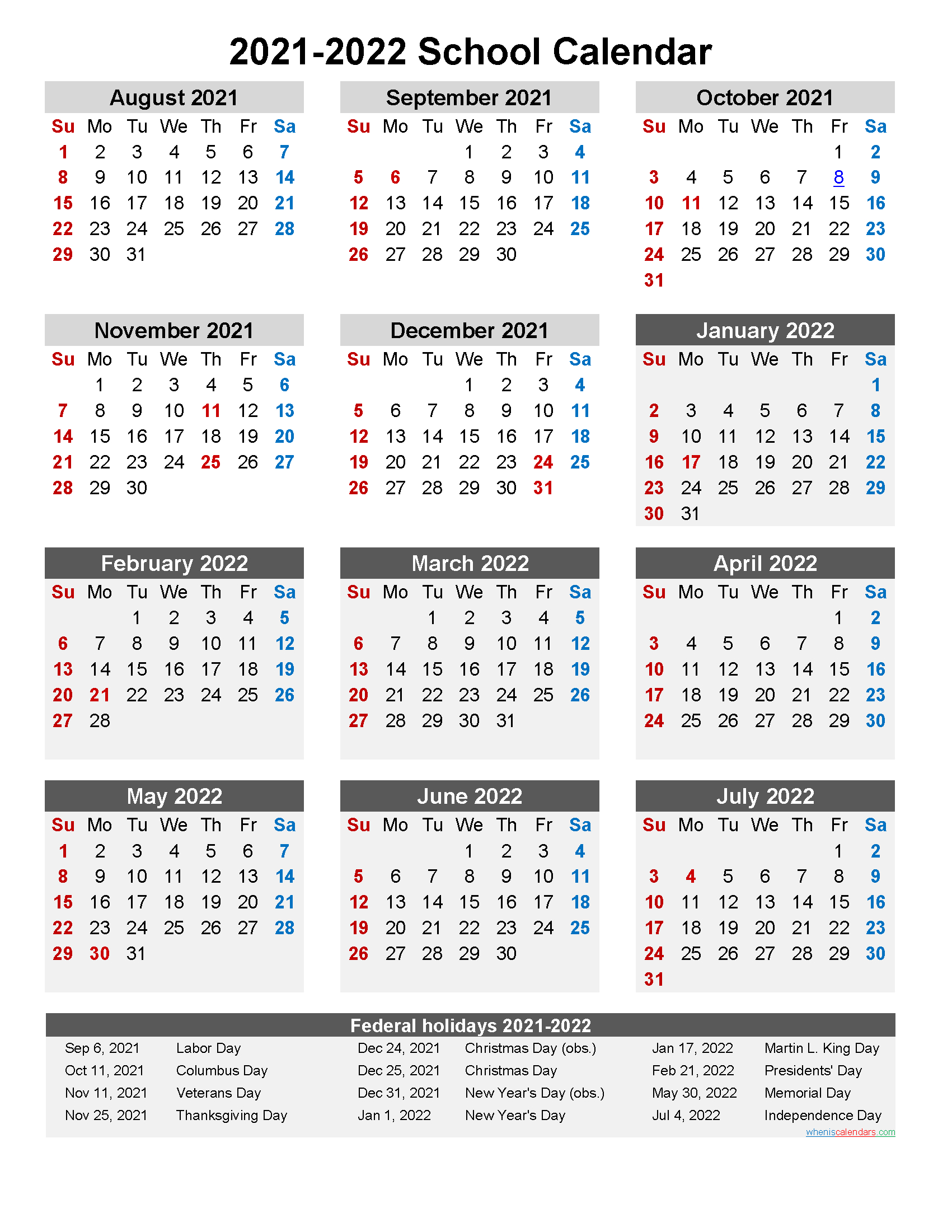 2021 To 2022 School Calendar | Printable Calendars 2021-Calendar 2021 And 2022 Printable