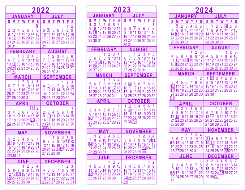 2022 2023 2024 3 Year Calendar-Calendar Year 2022 And 2023