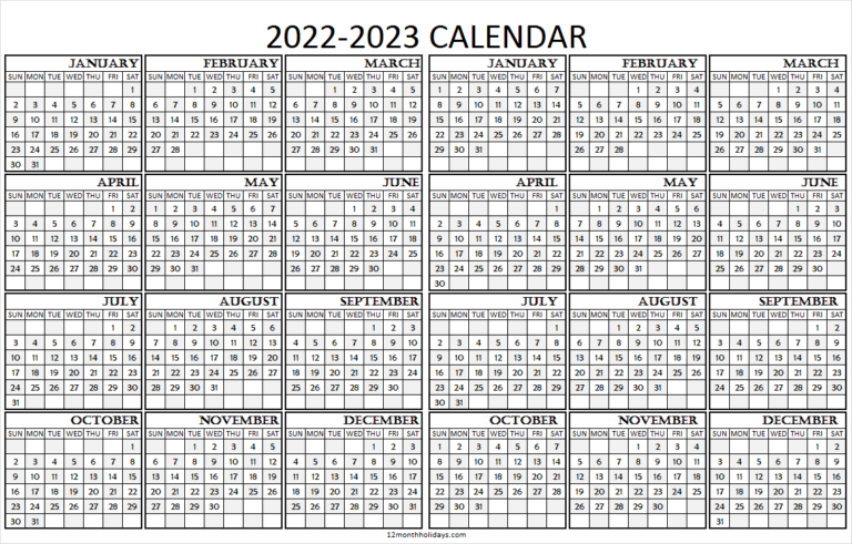 2022 2023 Calendar Printable Template | Yearly Calendar Template-2022 Calendar Printable Time And Date