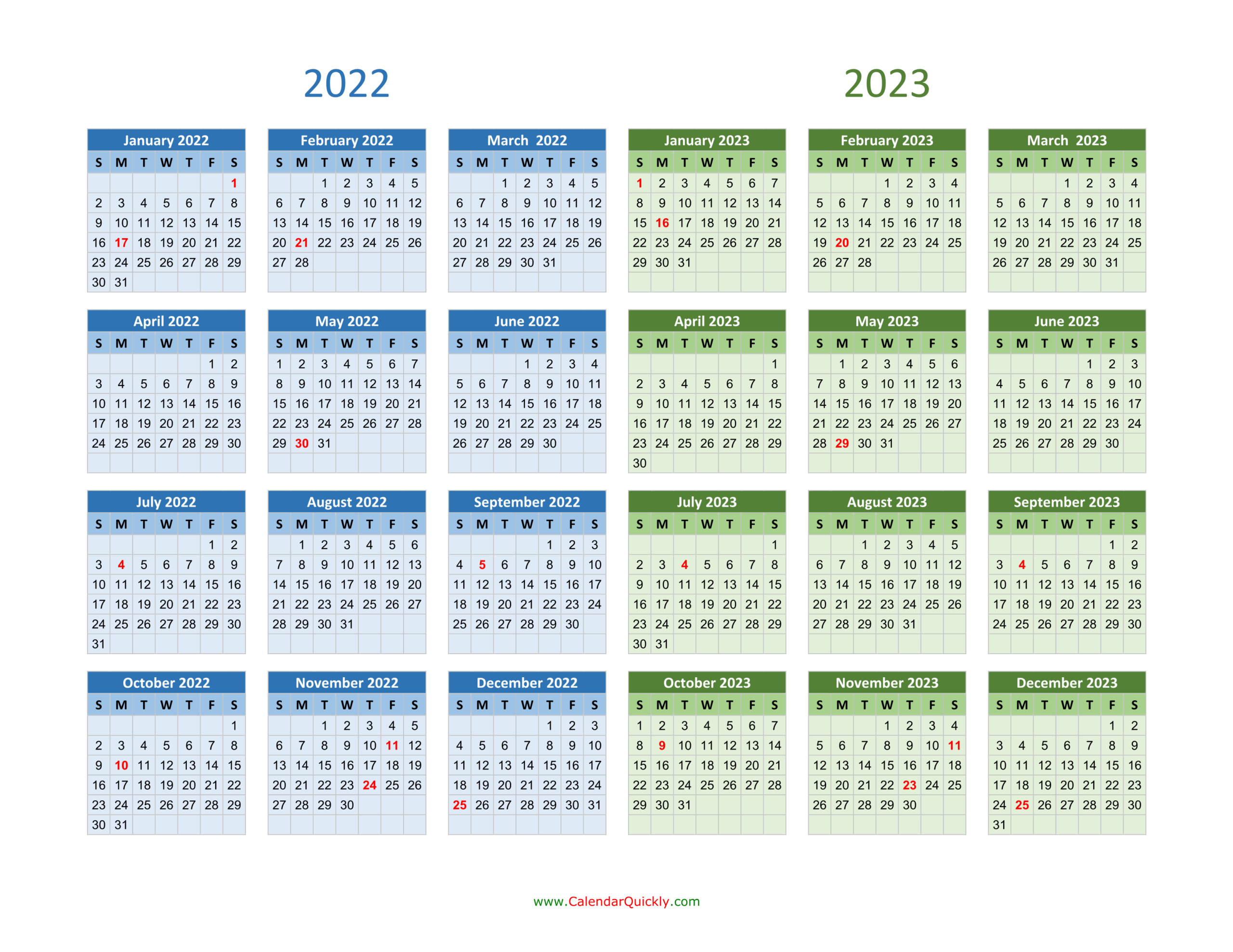 2022 And 2023 Calendar | Calendar Quickly-Calendar Year 2022 And 2023