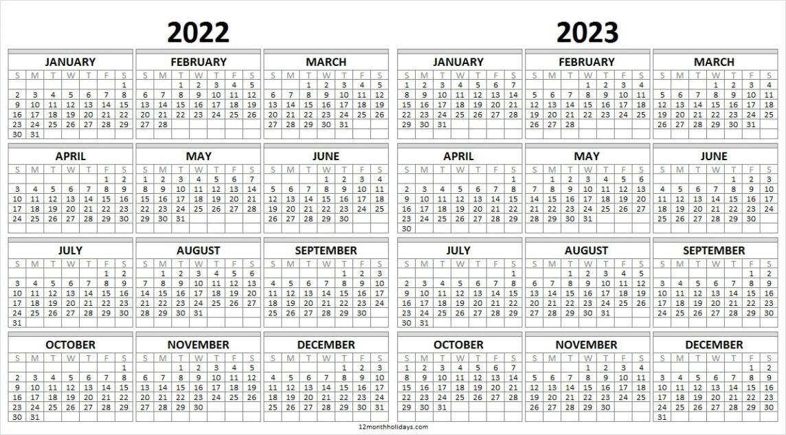 2022 And 2023 Monthly Calendar Printable | Two Year Calendar 2022-23-Calendar Year 2022 And 2023