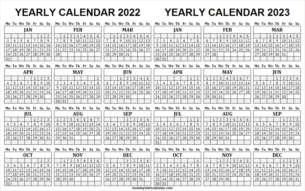 2022 And 2023 Monthly Calendar Template | Blank Two Year Calendar-Calendar Year 2022 And 2023