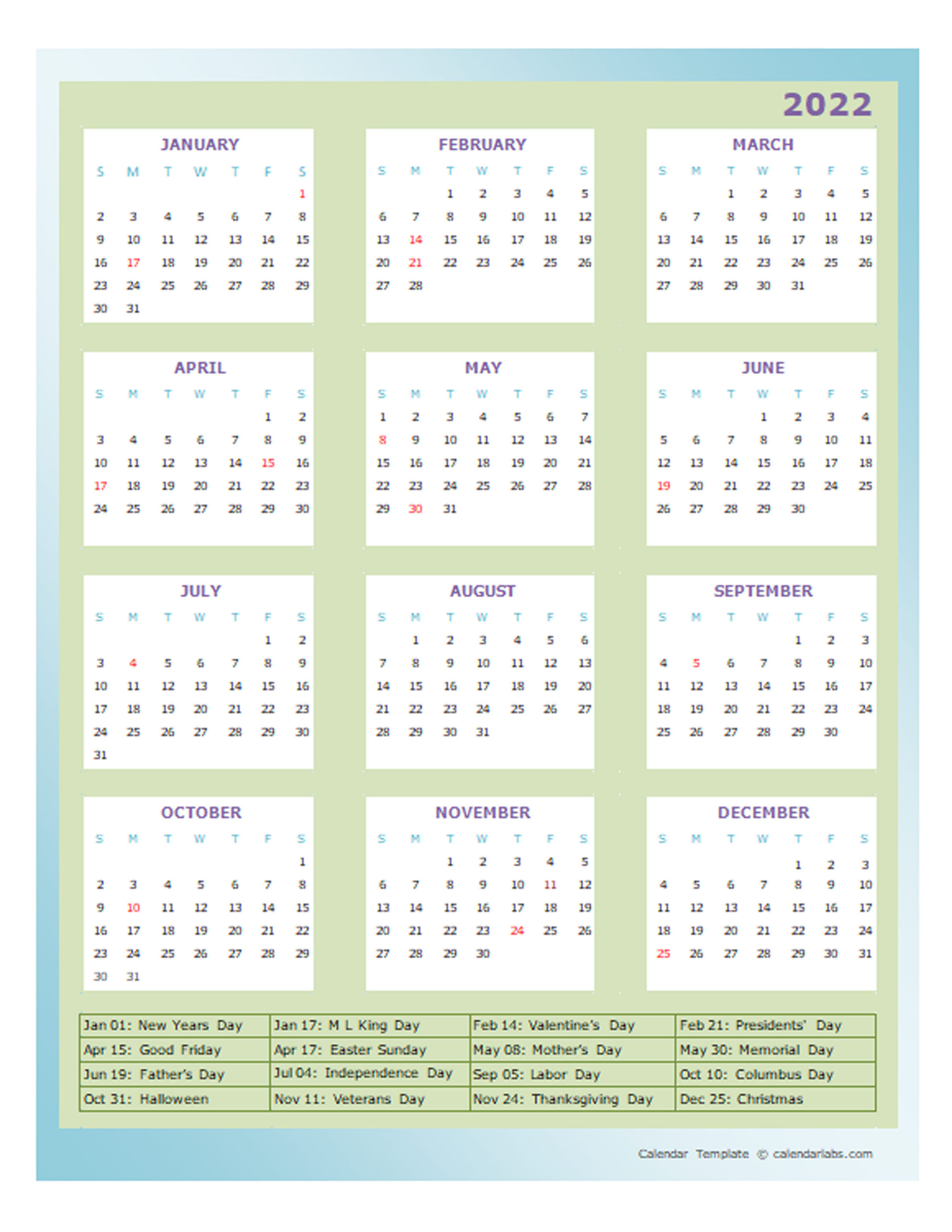 2022 Annual Calendar Design Template - Free Printable Templates-Calendar 2022 Malaysia School Holiday