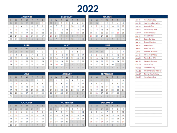 2022 Australia Annual Calendar With Holidays - Free Printable Templates-Uk School Holiday Calendar 2022