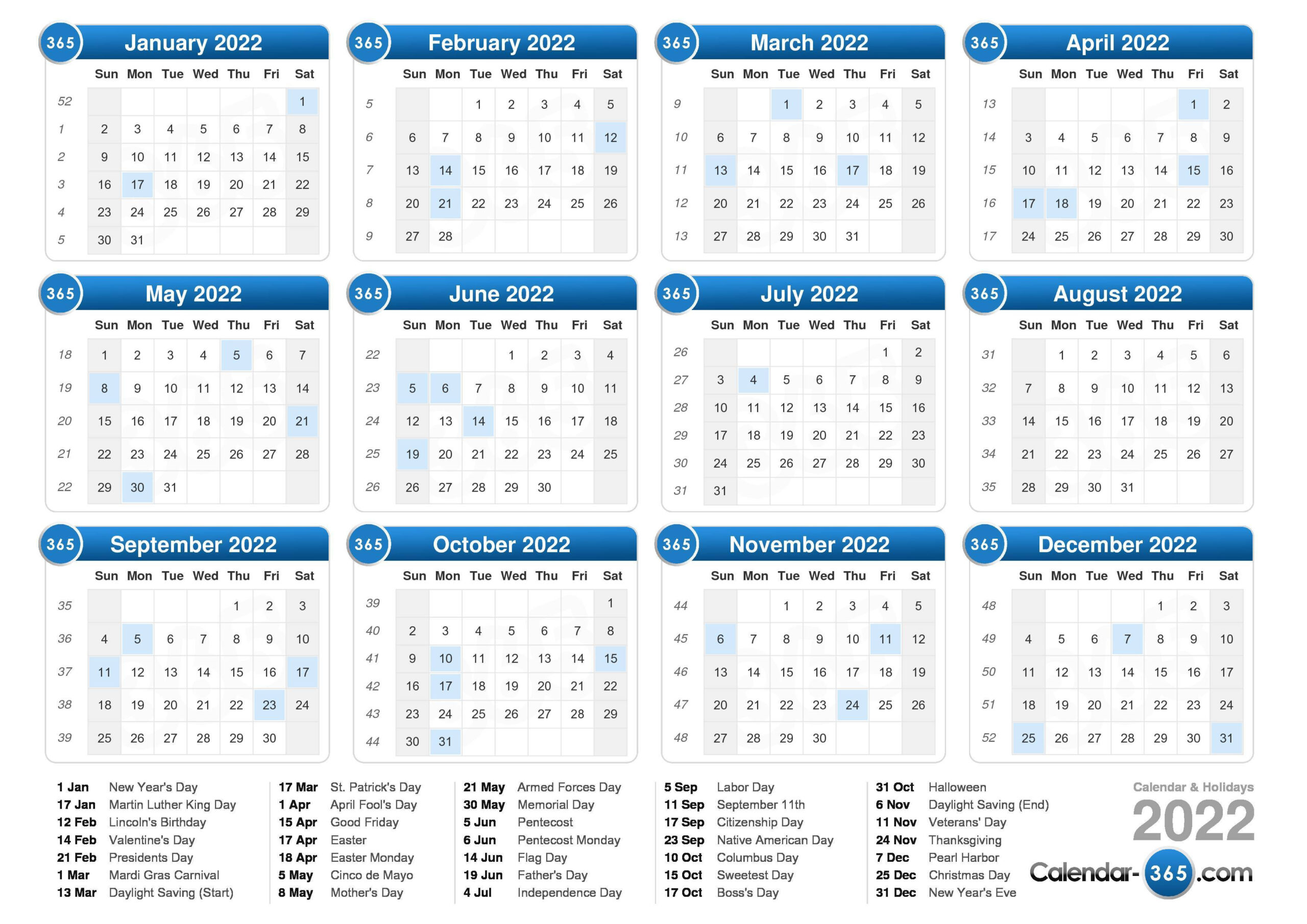 2022 Calendar-2022 Us Federal Holiday Calendar