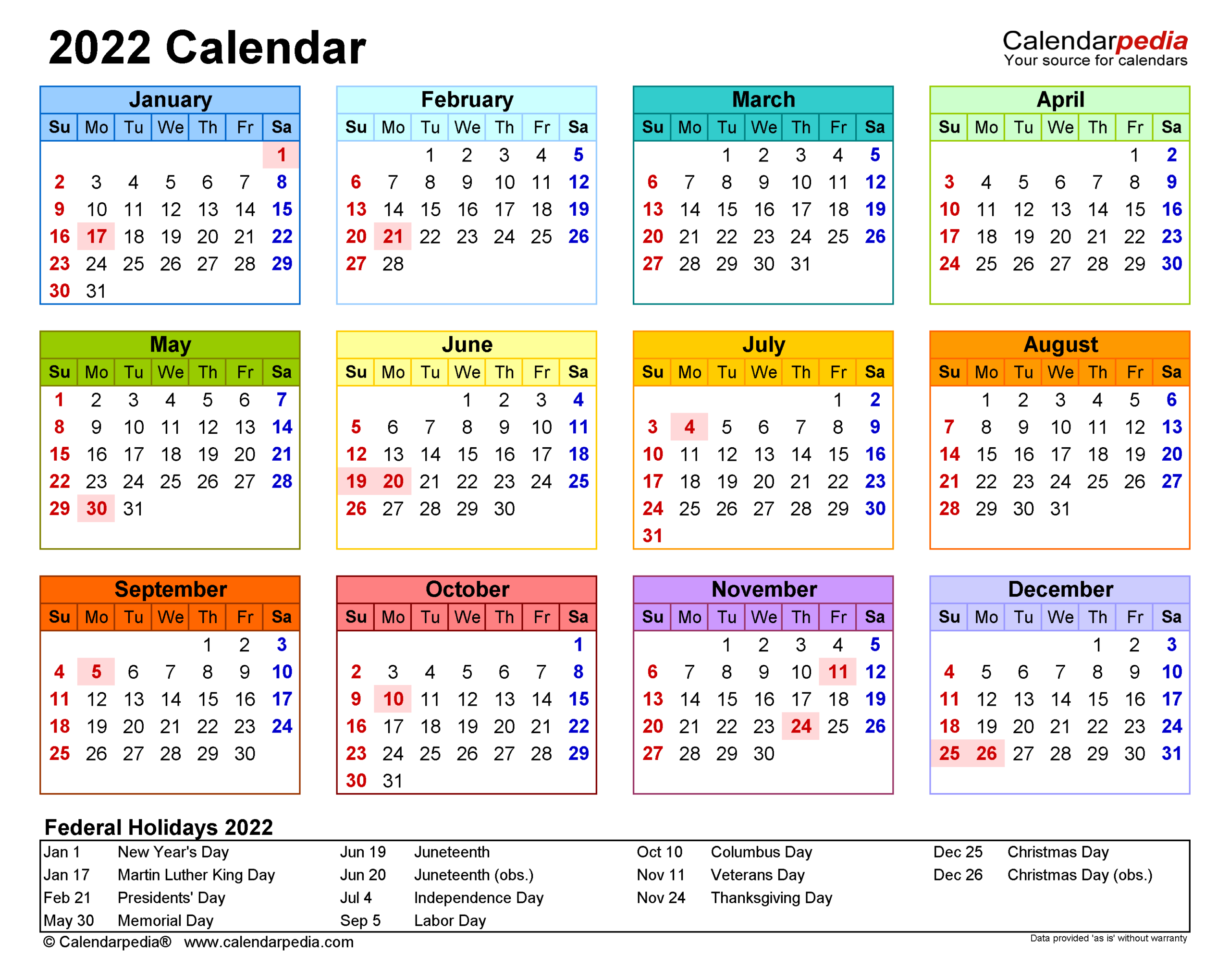 2022 Calendar - Free Printable Pdf Templates - Calendarpedia-Downloadable Free Printable 2022 Calendar With Holidays