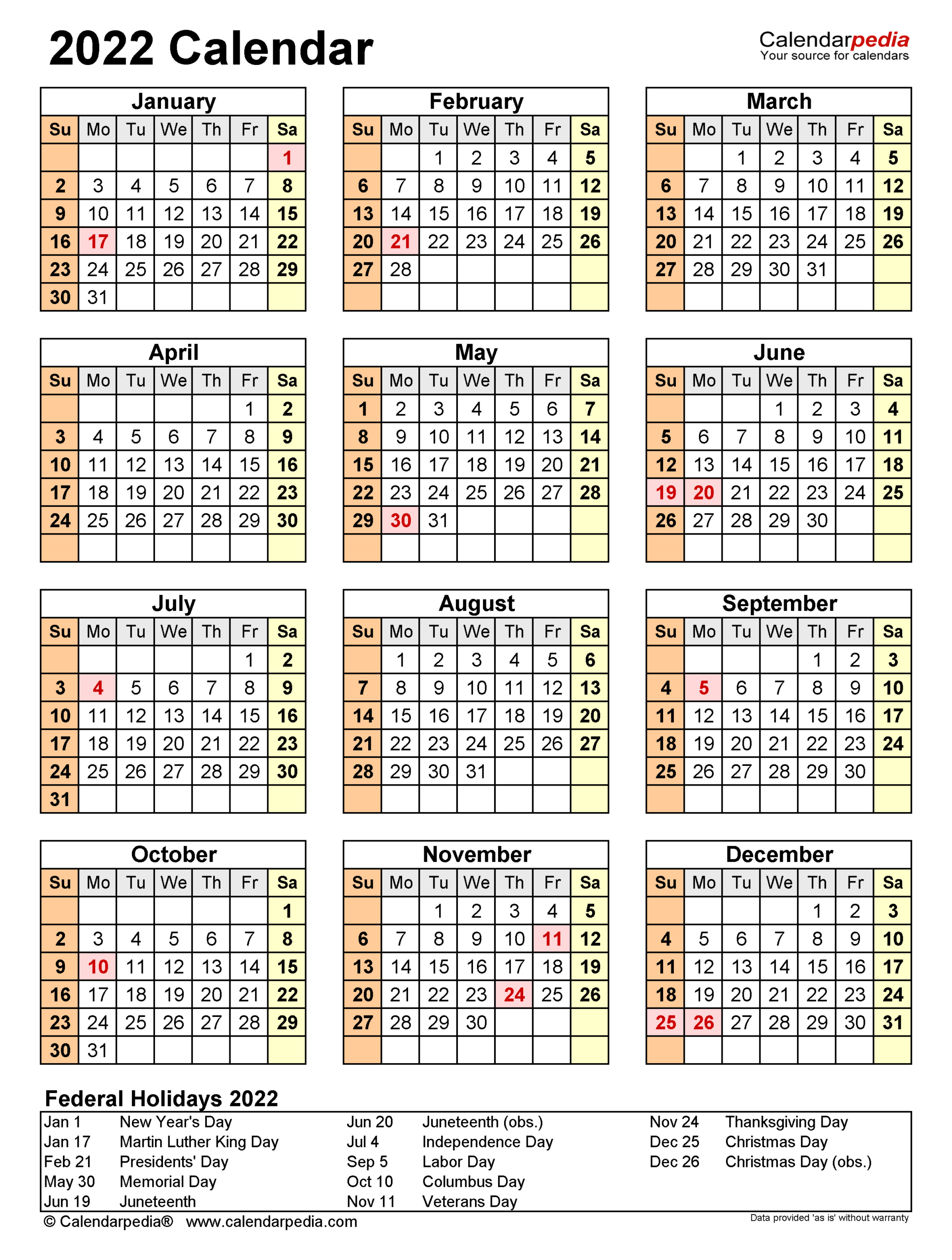 2022 Calendar - Free Printable Word Templates - Calendarpedia-2021 Calendar 2022 Printable Uk