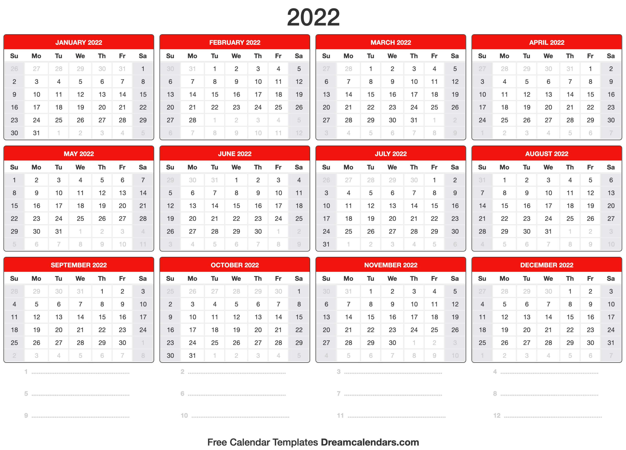 2022 Calendar-Printable Calendar 2022 With Holidays