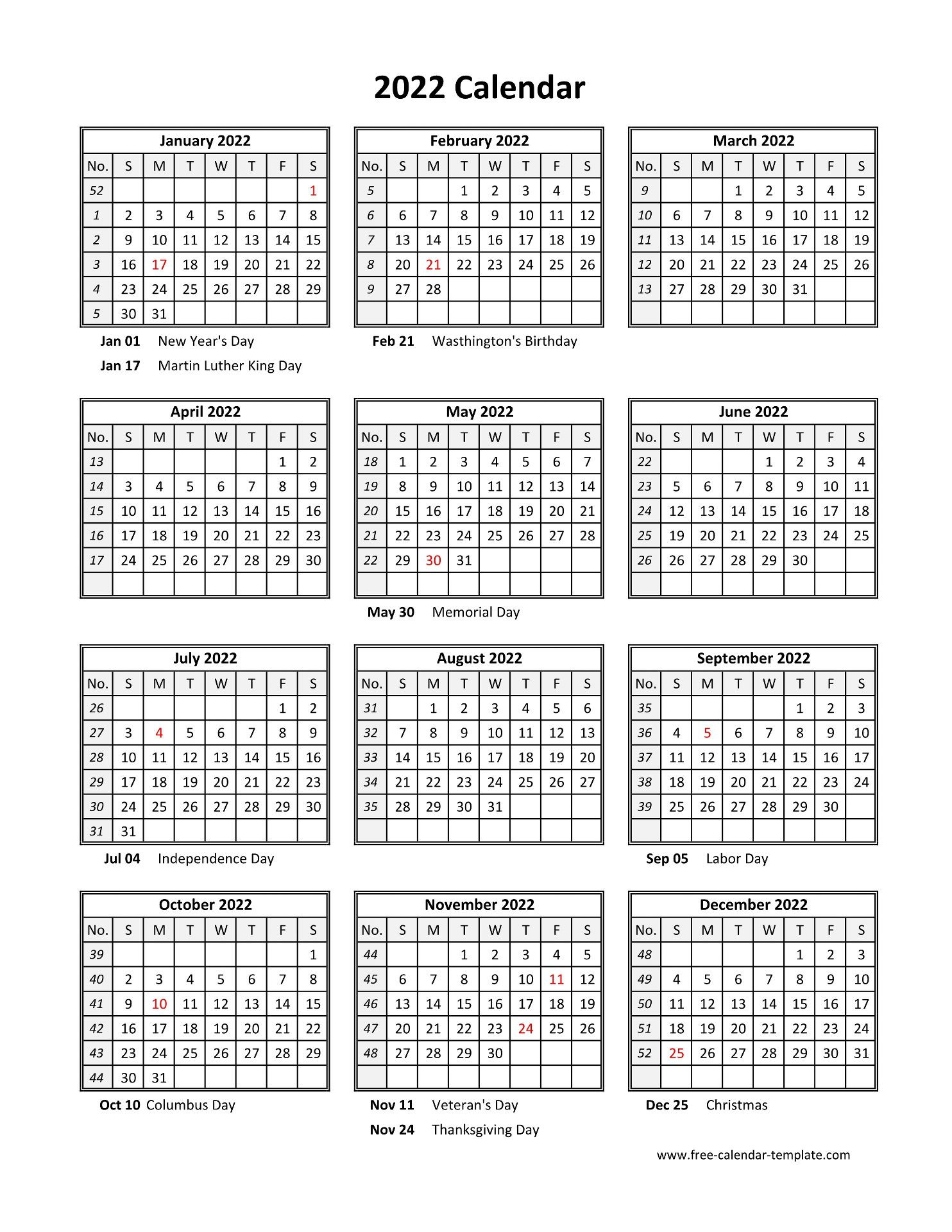 2022 Calendar Printable One Page / 2022 Calendar Printable Free-2022 Calendar Printable Time And Date