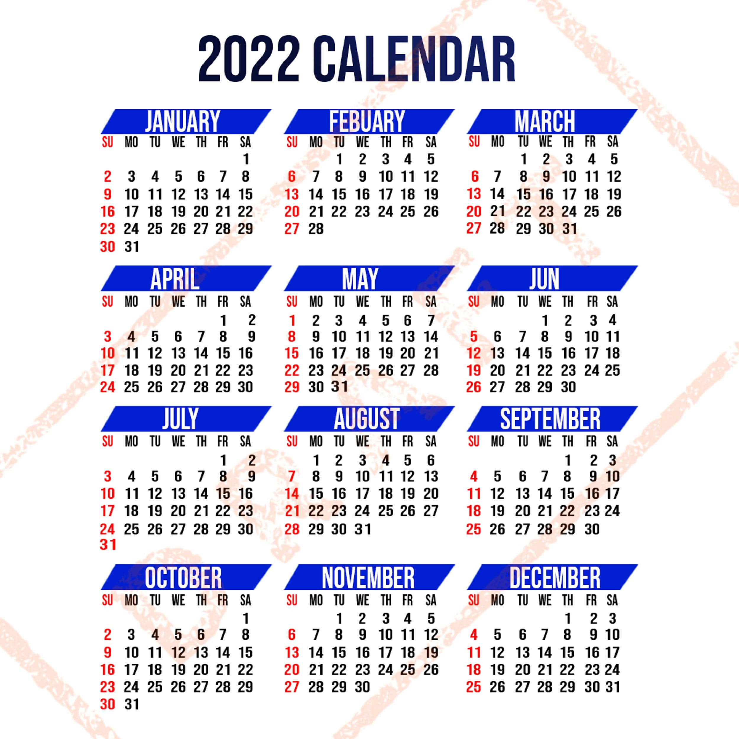 2022 Calendar Printable Yearly Calendar 12-Months Calendar | Etsy-Download Calendar 2022 Pdf Online