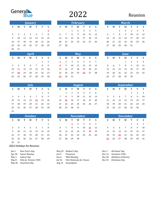 2022 Calendar - Reunion With Holidays-2022 Us Federal Holiday Calendar