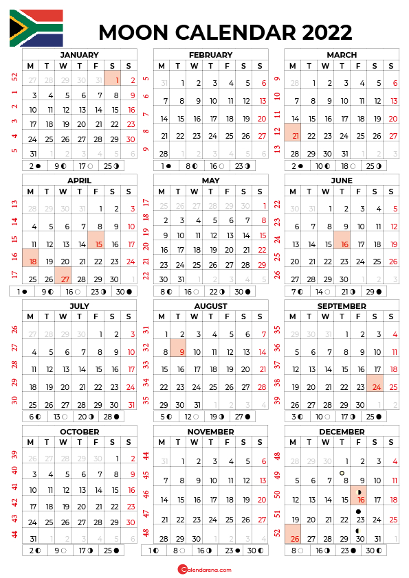 2022 Calendar South Africa With Holidays And Weeks Numbers-Printable Calendar 2022 South Africa
