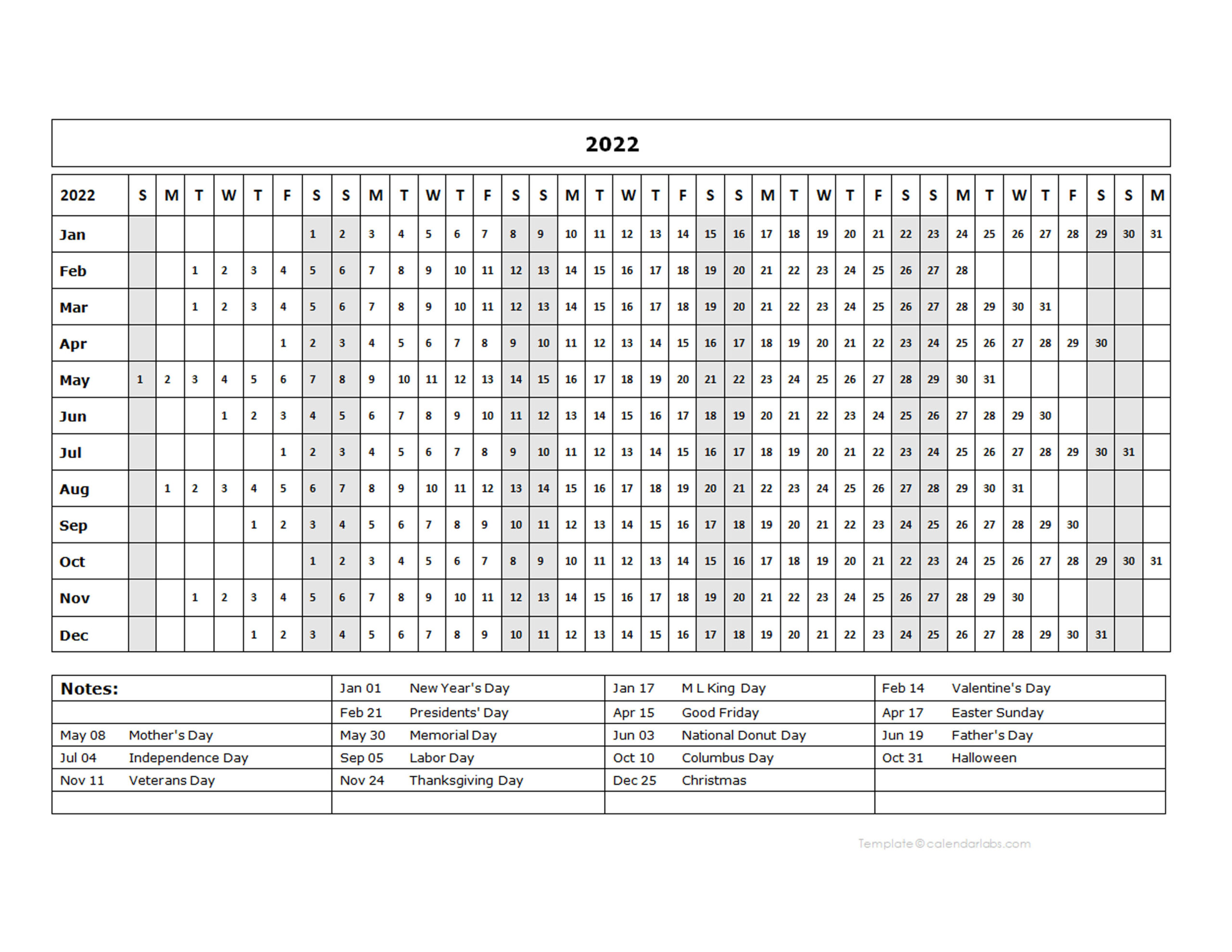 2022 Calendar Template Year At A Glance - Free Printable Templates-At A Glance Calendar 2022