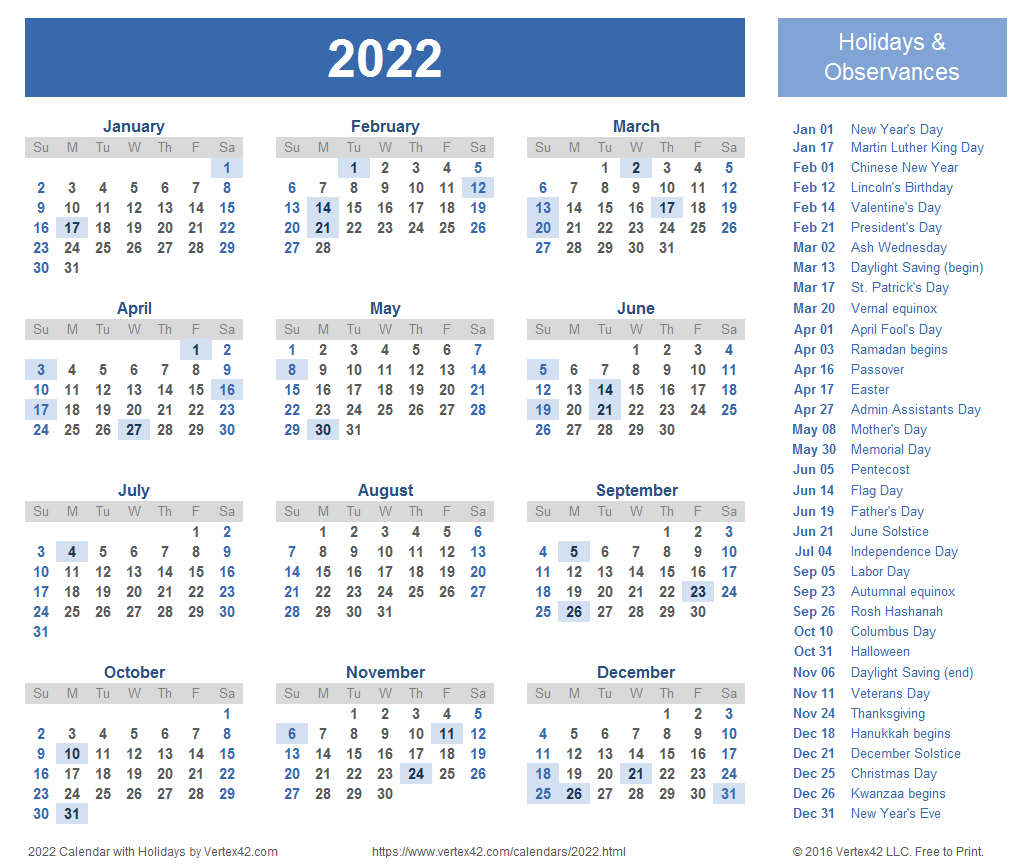 2022 Calendar Templates And Images-2022 Printable Calendar By Month