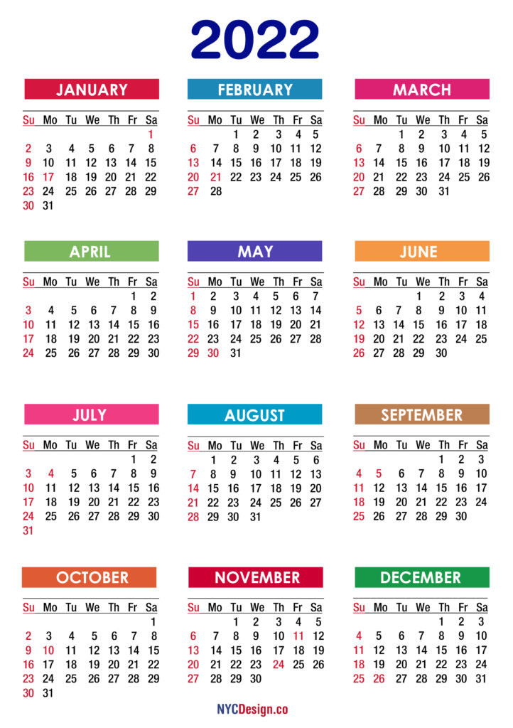2022 Calendar With Holidays, Printable Free, Pdf, Colorful - Sunday-2020 To 2022 Calendar Pdf