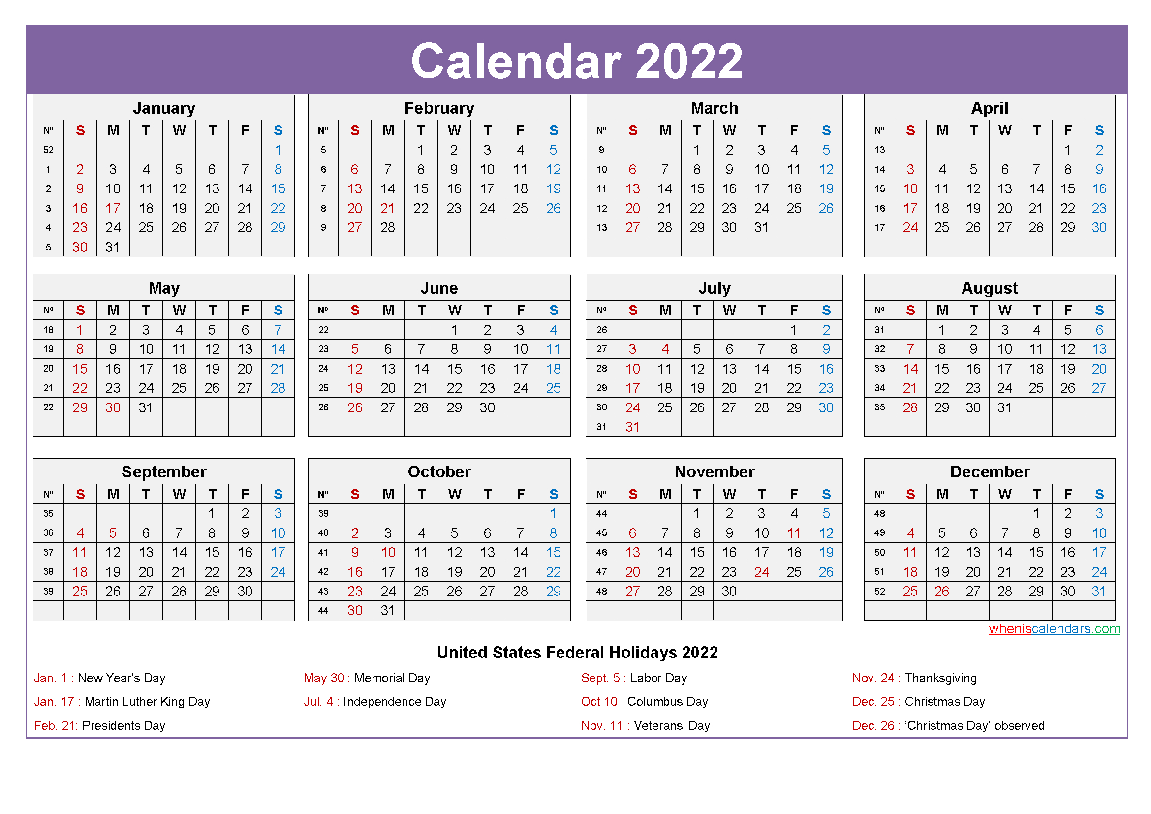 2022 Calendar With Holidays Template Word, Pdf-2020 To 2022 Calendar Pdf