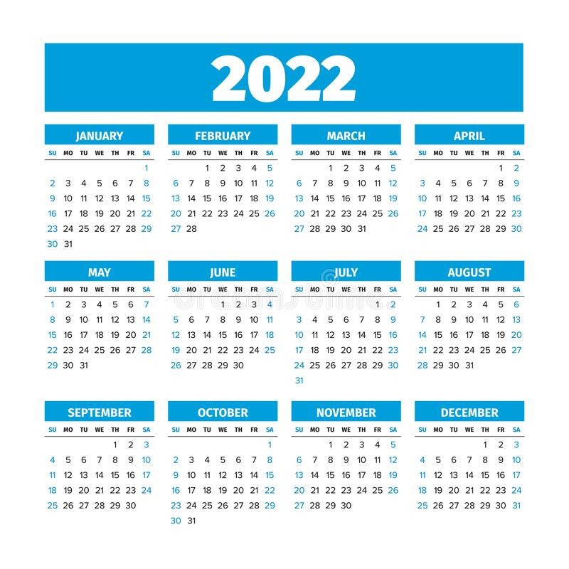2022 Calendar With The Weeks Start On Sunday Stock Vector-2022 Calendar Uk Week Numbers