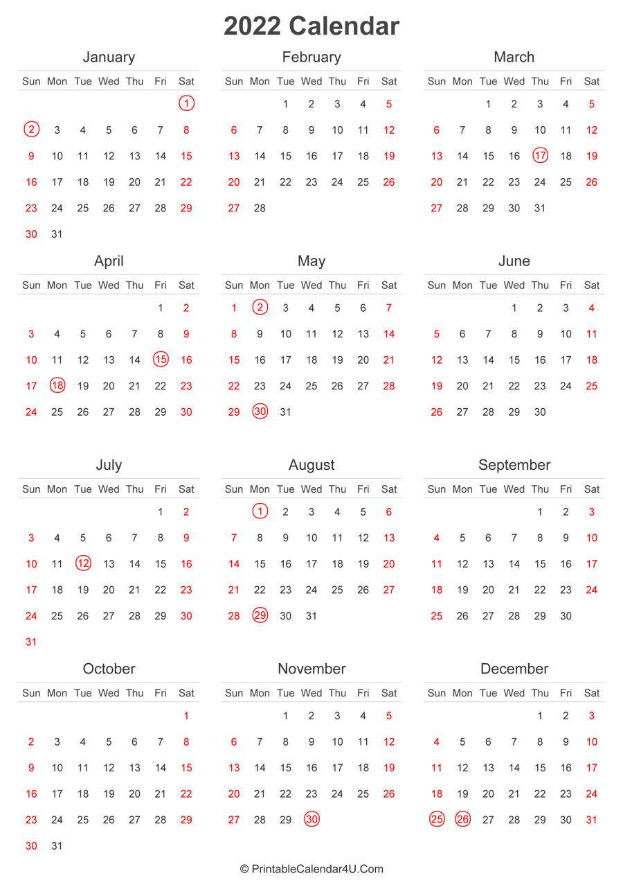 2022 Calendar With Uk Bank Holidays Highlighted (Portrait Layout)-Printable Monthly Calendar 2022 Uk