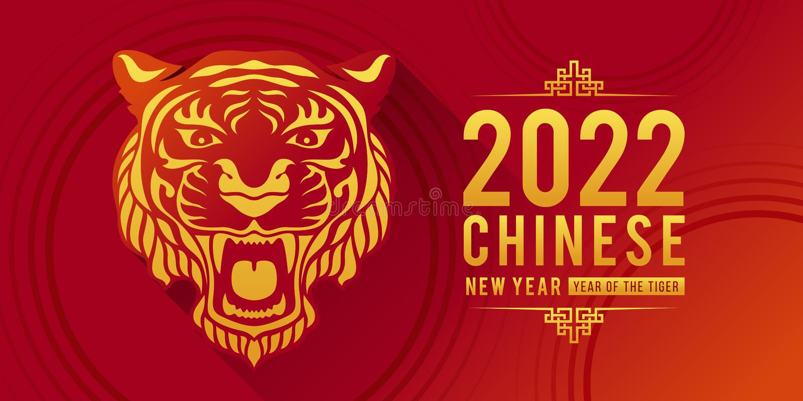 2022 Chinese New Year, Year Of The Tiger - Red Gold Head Tiger Zodiac-Calendar 2022 Chinese New Year