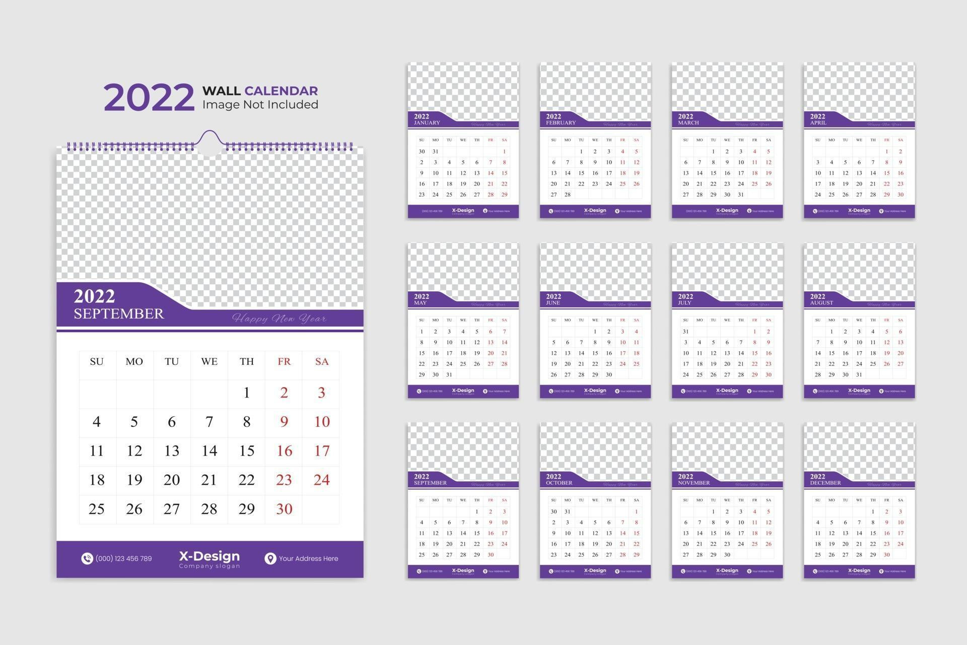 2022 Modern Wall Calendar Layout Template, Date Planner, Yearly Planner-Calendar 2022 Vector Free Download