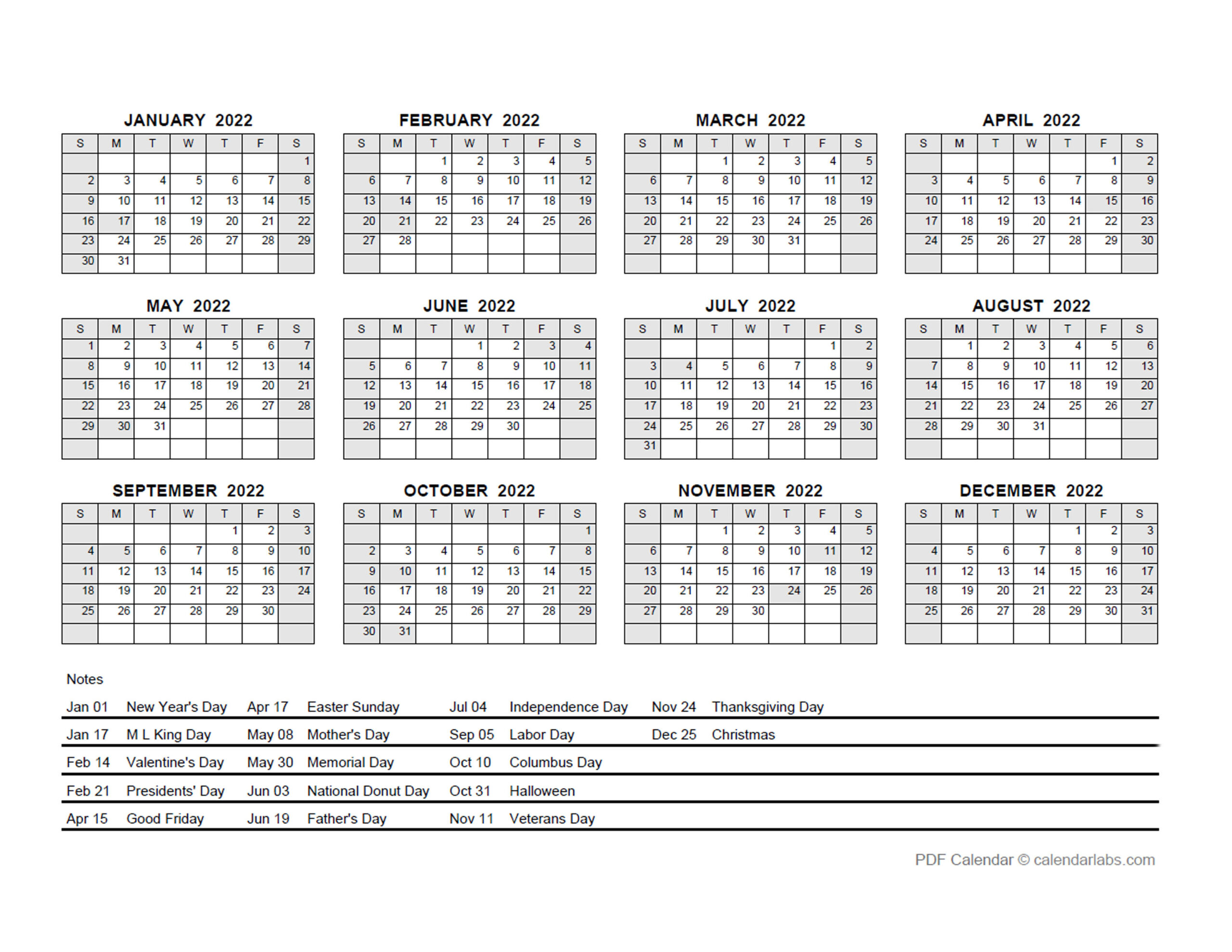 2022 Pdf Yearly Calendar With Holidays - Free Printable Templates-2022 Calendar With Holidays Uk