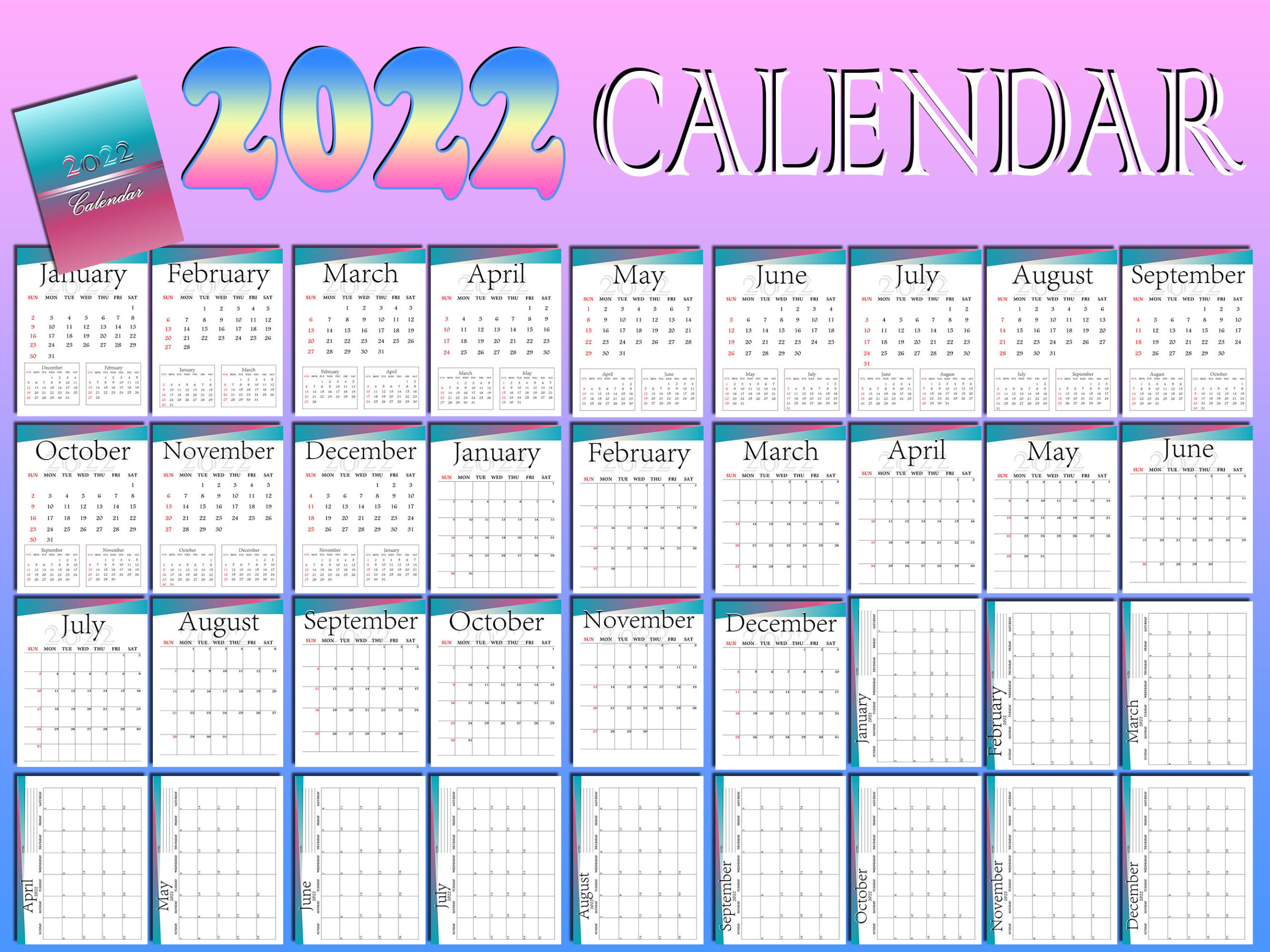 2022 Planner Annual Calendar Printable Digital Download Daily | Etsy-Download Calendar 2022 Pdf Online