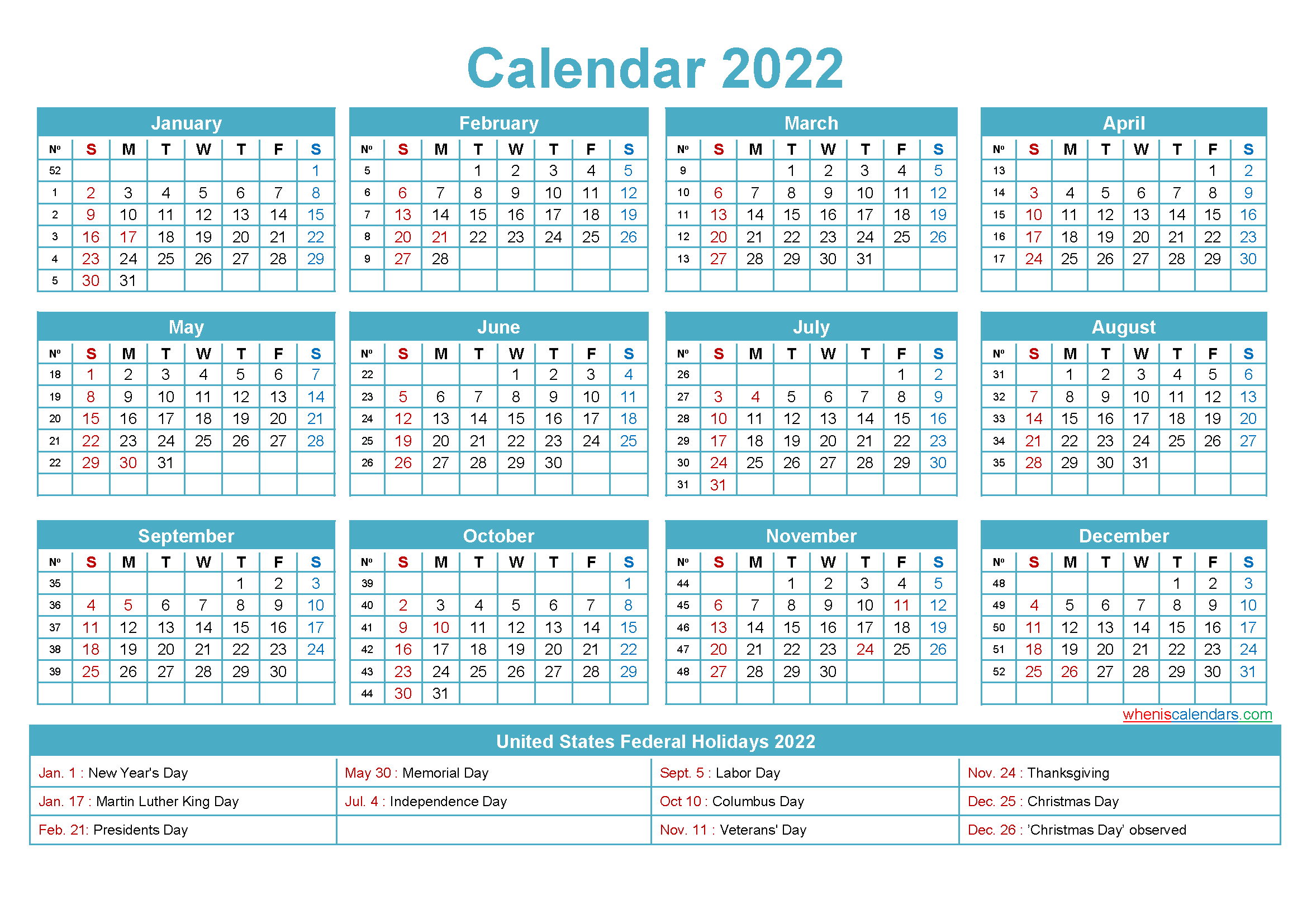 2022 Printable Calendar With Holidays | Free Letter Templates-2021 Calendar 2022 Printable With Holidays