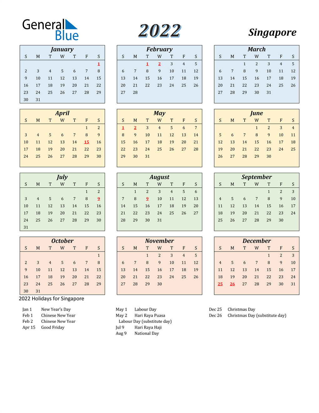 2022 Singapore Calendar With Holidays-Printable 2022 Calendar Monday Start