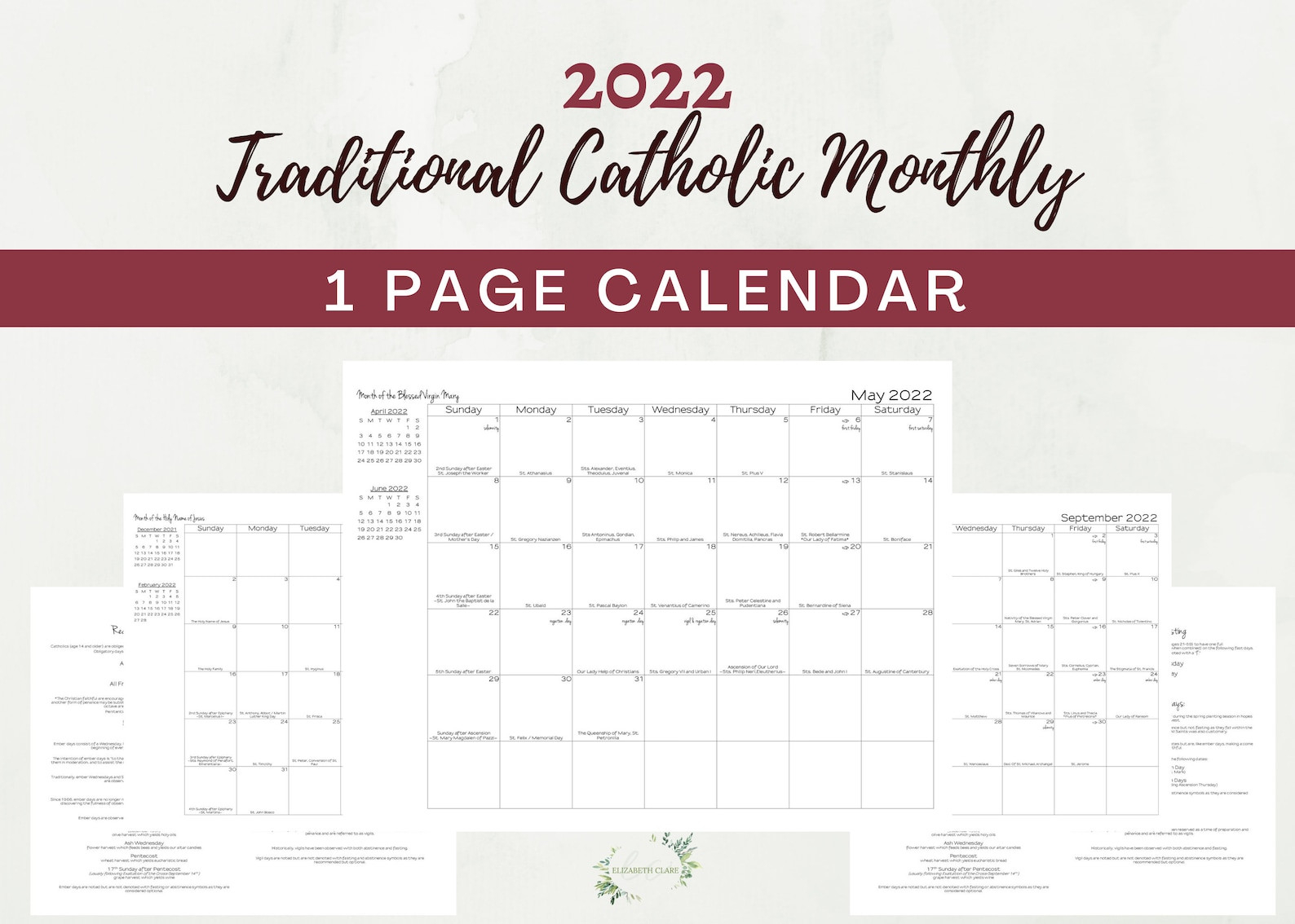 2022 Traditional Catholic Calendar: Tlm Traditional Latin Mass | Etsy-Catholic Liturgical Calendar 2022 Pdf