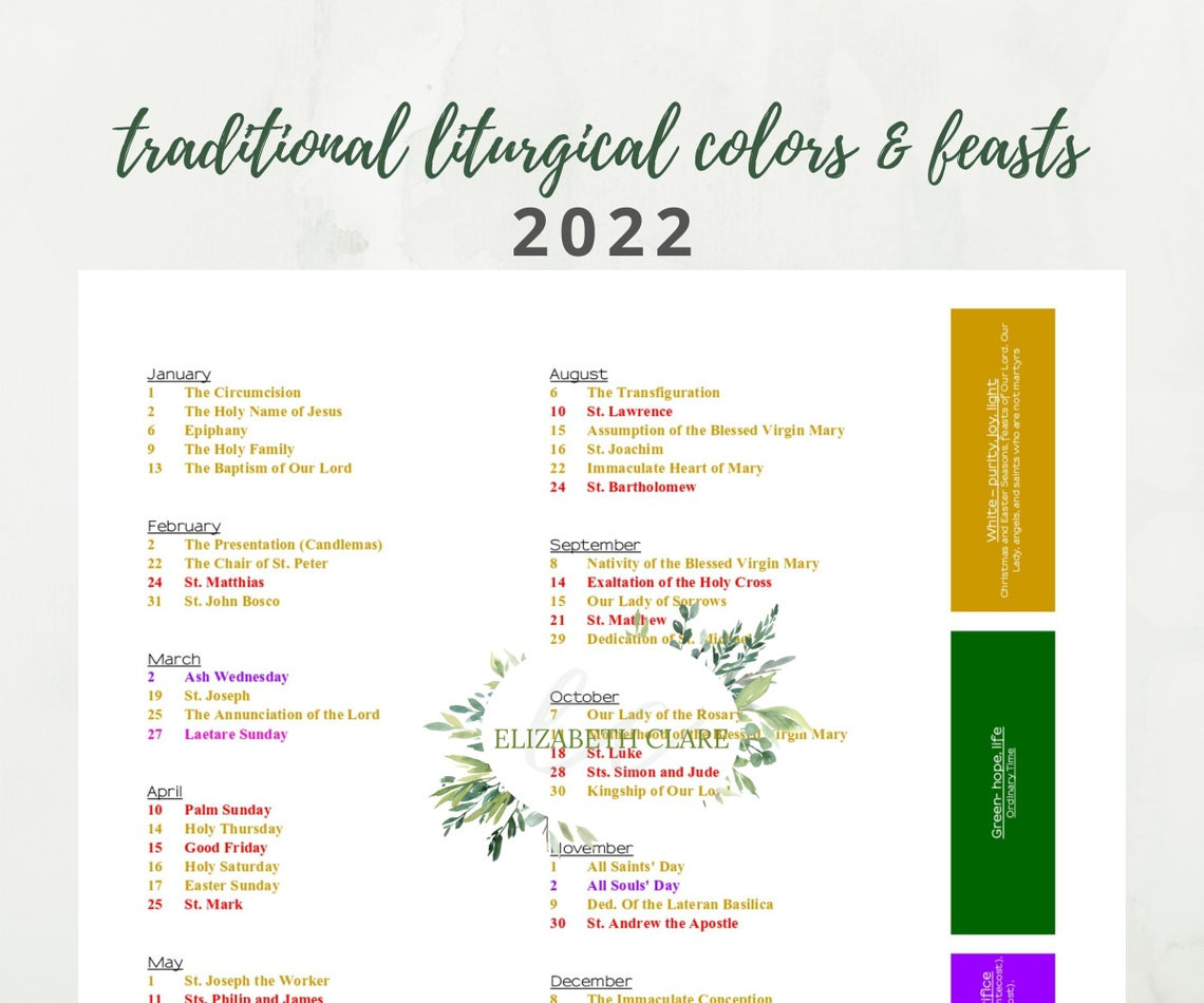 2022 Traditional Catholic Liturgical Calendar: 1962 Roman | Etsy-Catholic Liturgical Calendar 2022 Pdf