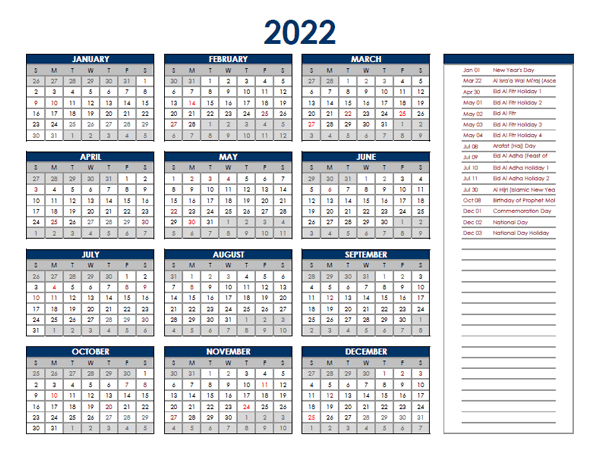 2022 Uae Annual Calendar With Holidays - Free Printable Templates-Printable Calendar 2022 South Africa