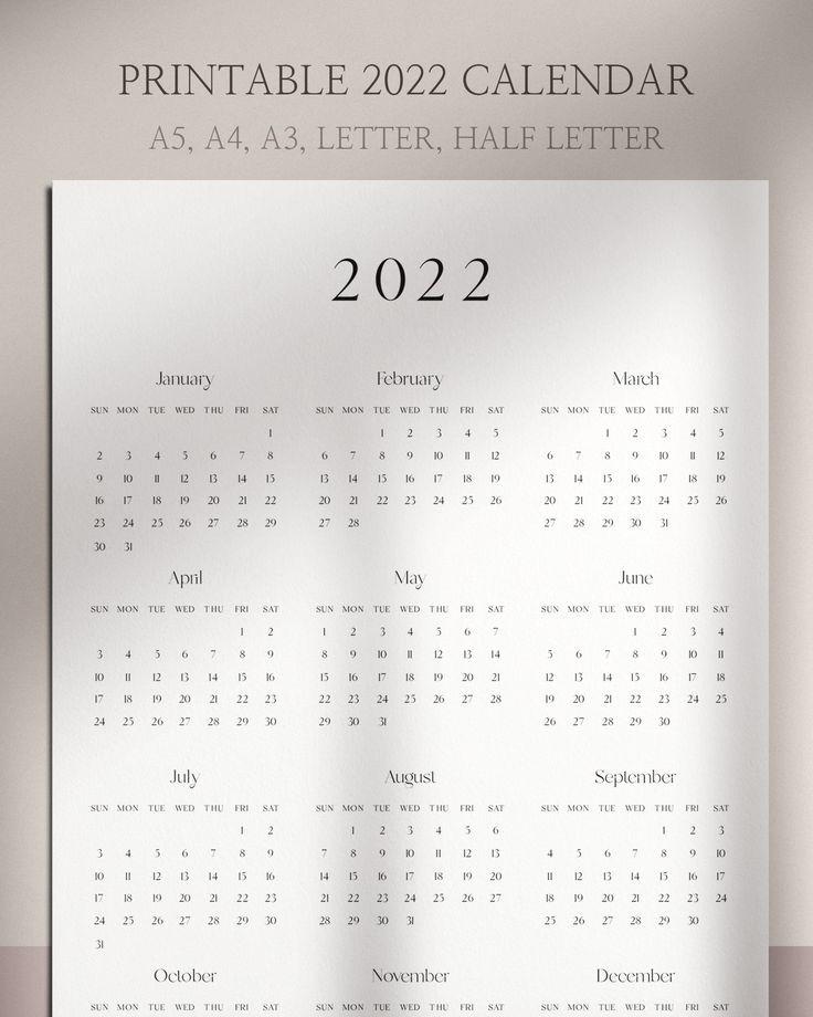 2022 Wall Calendar Year At A Glance | 2022 Desk Calendar Printable-Year At A Glance Calendar 2022