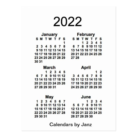 2022 White 6 Month Mini Calendar By Janz Postcard | Zazzle.co.uk-Make Your Own Calendar 2022