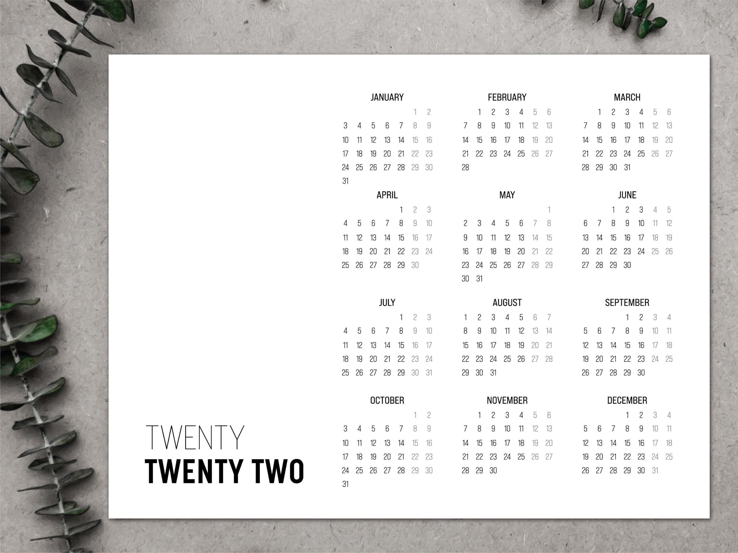2022 Year At A Glance Calendar Printable // 2022 Calendar // | Etsy-2022 Calendar At A Glance Printable