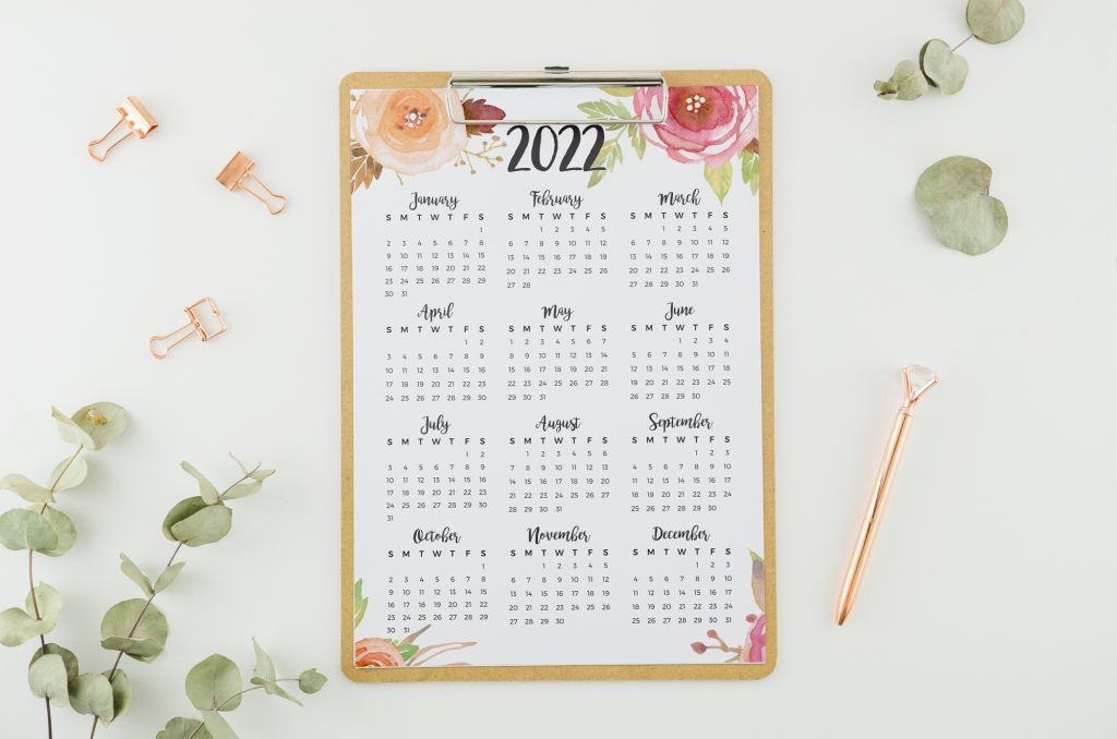 2022 Year At A Glance Calendar | Watercolor Roses | Printable Calendar-Year At A Glance Calendar 2022