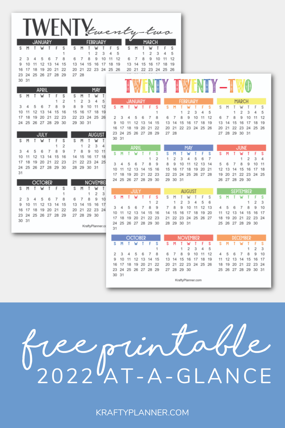 2022 Year-At-A-Glance Free Printable Calendar — Krafty Planner-2022 Calendar At A Glance Printable