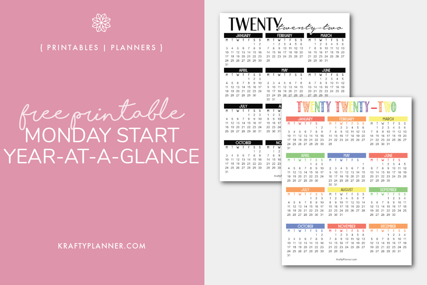 2022 Year-At-A-Glance Free Printable Calendar — Krafty Planner-At A Glance Calendar 2022