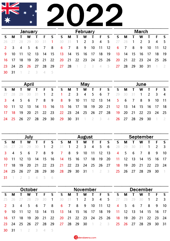 2022 Year Calander Australia Holidays Printable Free - Printable June-Downloadable Free Printable 2022 Calendar With Holidays