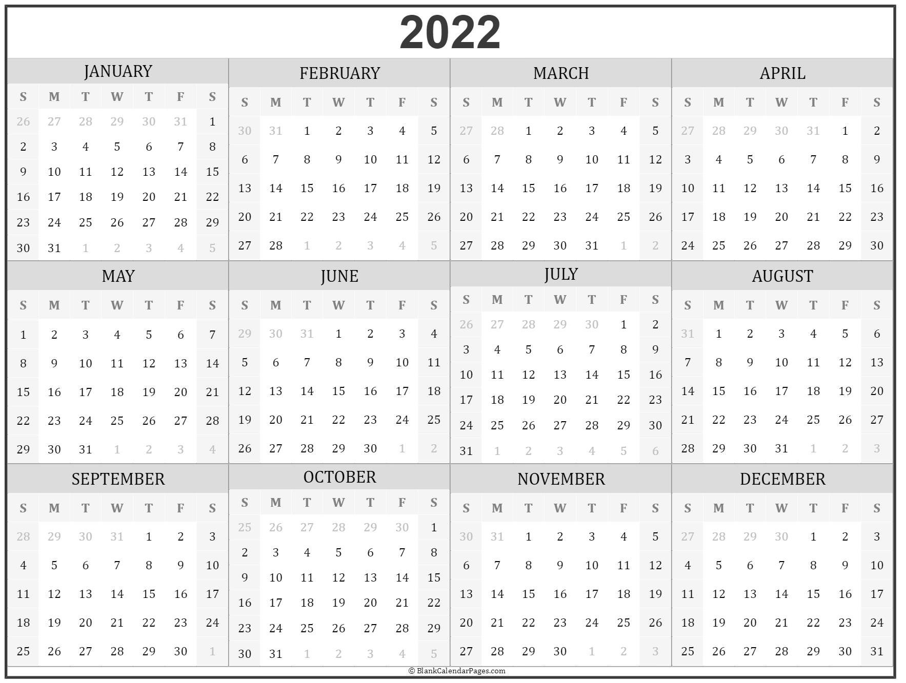 2022 Year Calendar | Yearly Printable-2022 Calendar At A Glance Printable