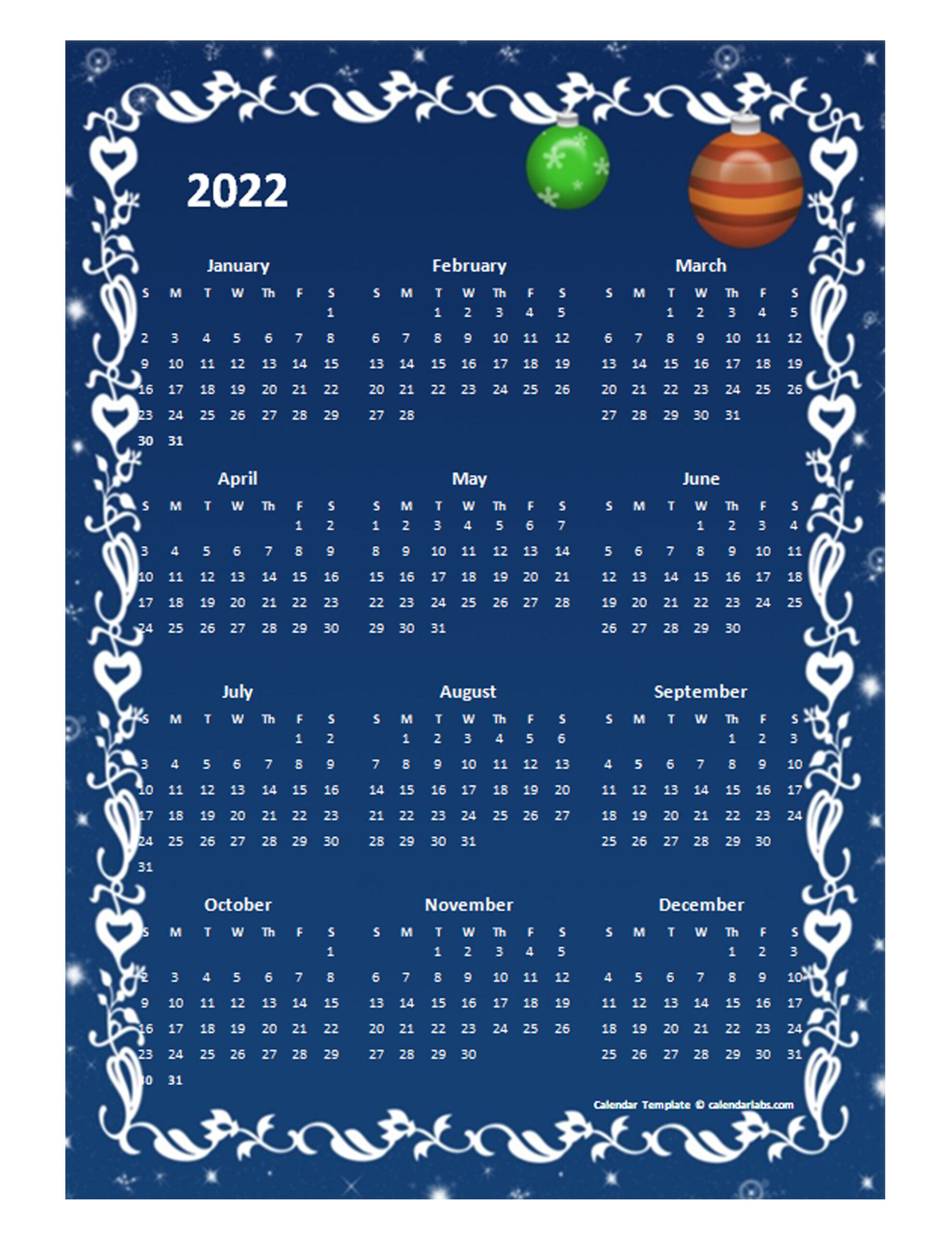 2022 Yearly Calendar Design Template - Free Printable Templates-Printable Monthly Calendar For 2022