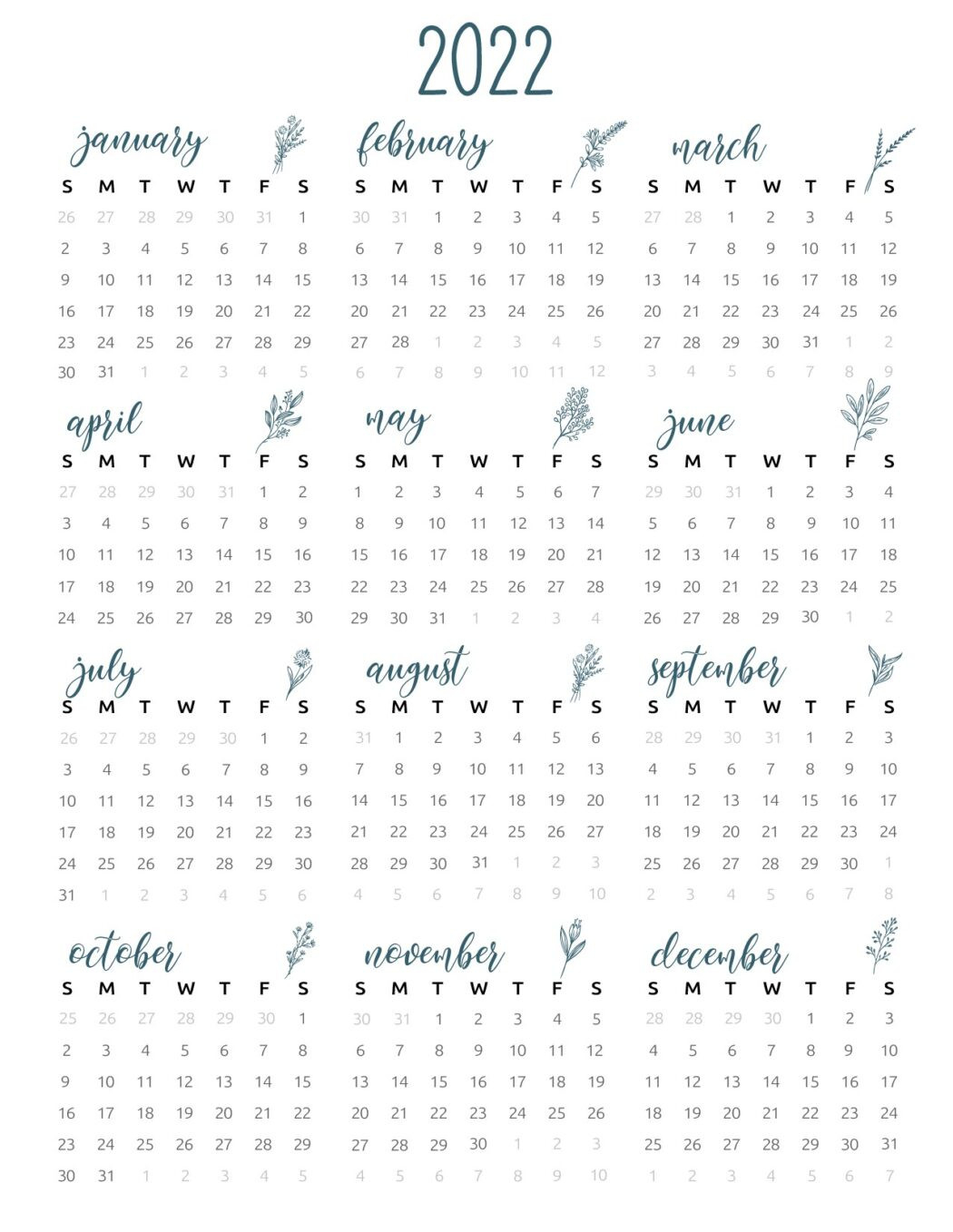 2022 Yearly Calendar Printable - World Of Printables-2022 Printable Calendar By Month