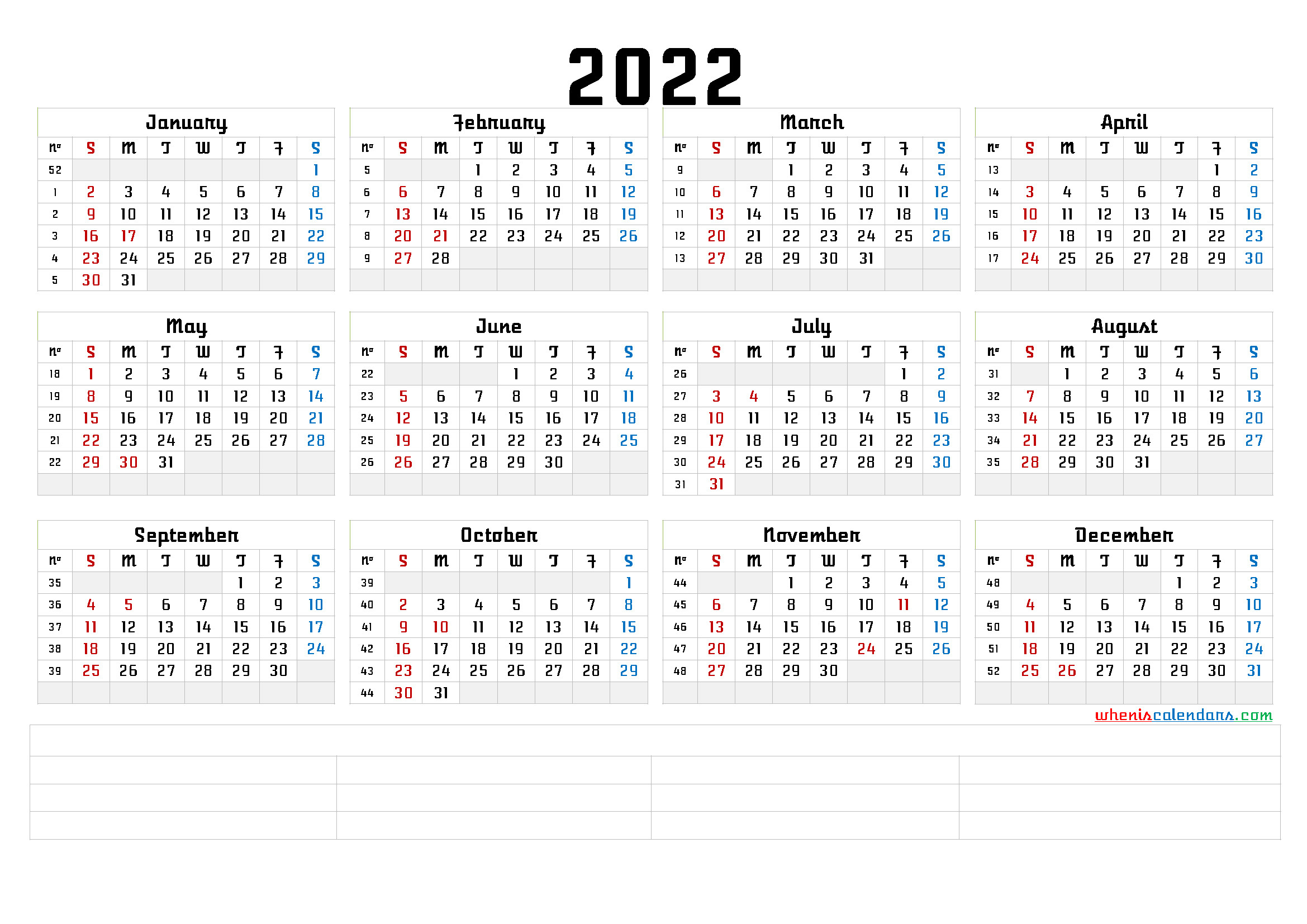 2022 Yearly Calendar Template Word - Calendraex-Time And Date Calendar 2022 Printable