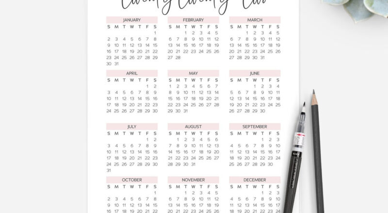2022 Yearly Calendar Year At A Glance Calendar Blush Pink | Etsy-Year At A Glance Calendar 2022