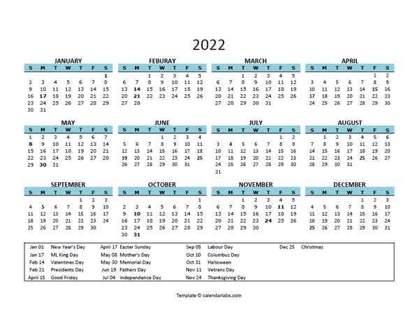 2022 Yearly Google Docs Calendar With Holiday - Free Printable Templates-2022 Calendar Australia With School Holidays