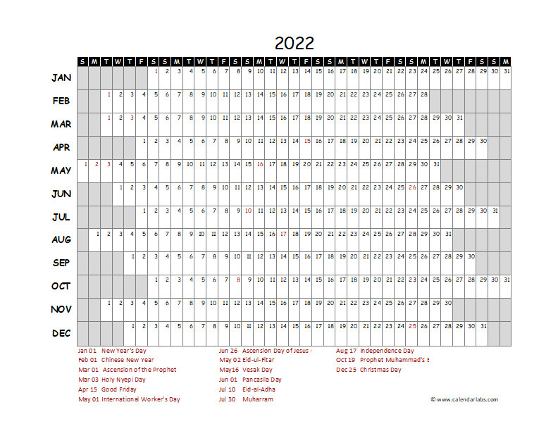 2022 Yearly Project Timeline Calendar Indonesia - Free Printable Templates-2022 Calendar South Africa Pdf
