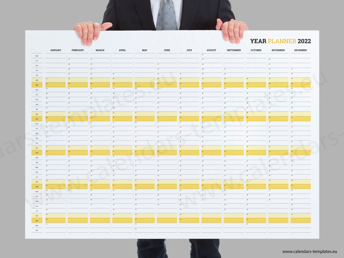 2022 Yearly Wall Planner Kp-W3 Horizontal - Calendar Template-Make Your Own Calendar 2022