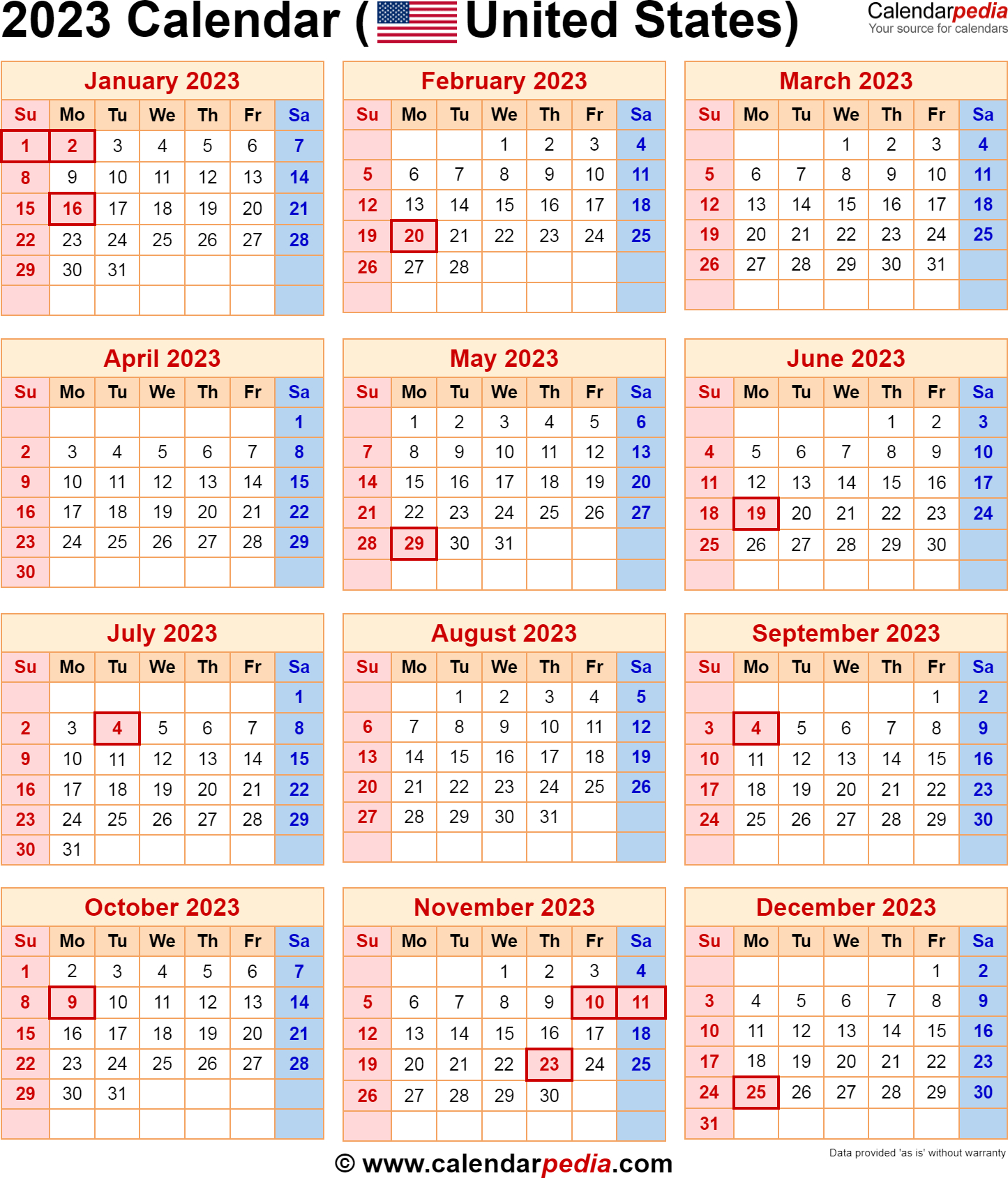 2023 Calendar With Federal Holidays-2022 And 2023 Calendar Printable