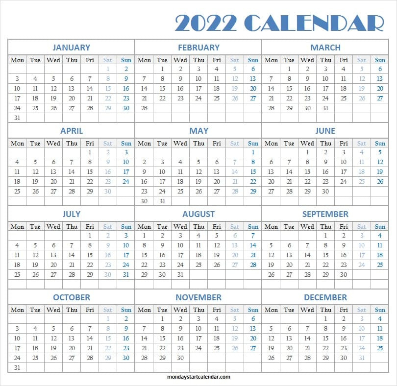 Bank Holidays 2022 Printable Calendar One Page : Print Free Calendar-Printable Monthly Calendar 2022 Uk